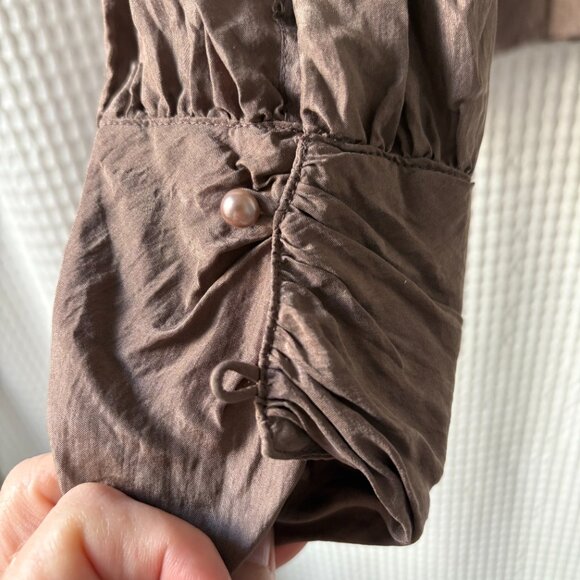 Vintage Melissa Lane mushroom brown/taupe 3-piece silk set: blouse, skirt, scarf - Picture 6 of 9